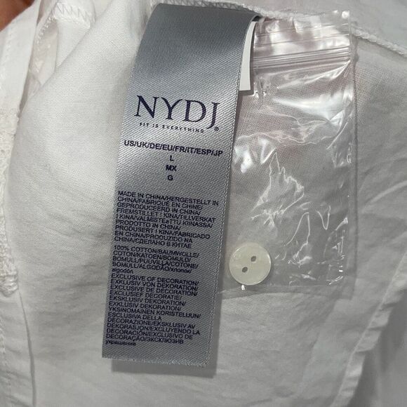 NYDJ Womens Lace Trim Ruffle Long Sleeve Victoria Blouse Top White Large NWT - Picture 7 of 9